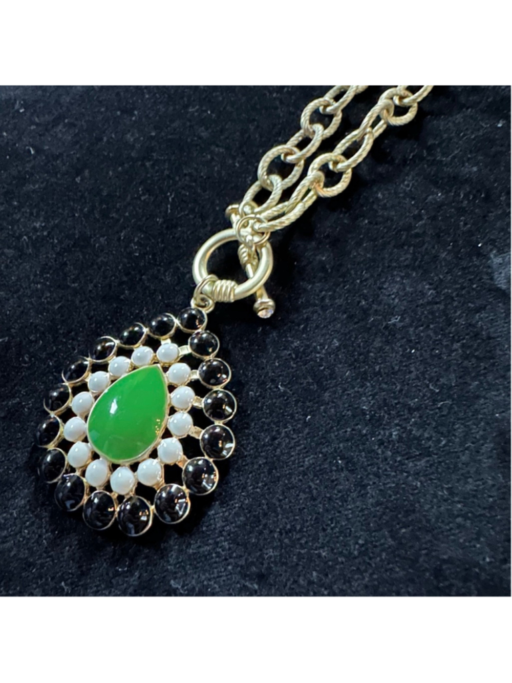 Women's FORNASH Silver Green Black White Teardrop Pendant Necklace Summer